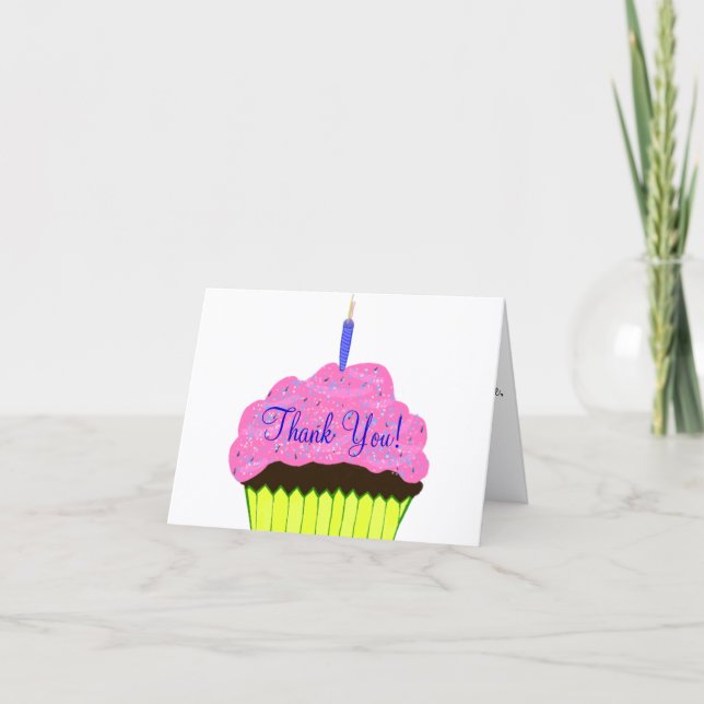 Pink Cupcake Birthday Thank You Cards (Front)