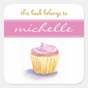 Pink cupcake bookplate