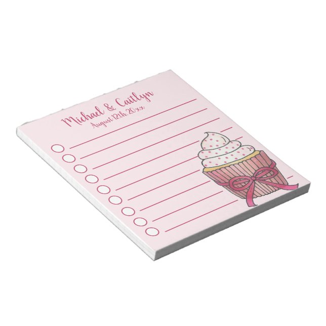 Pink Cupcake Bow Sprinkles Baby Bridal Shower Notepad (Angled)