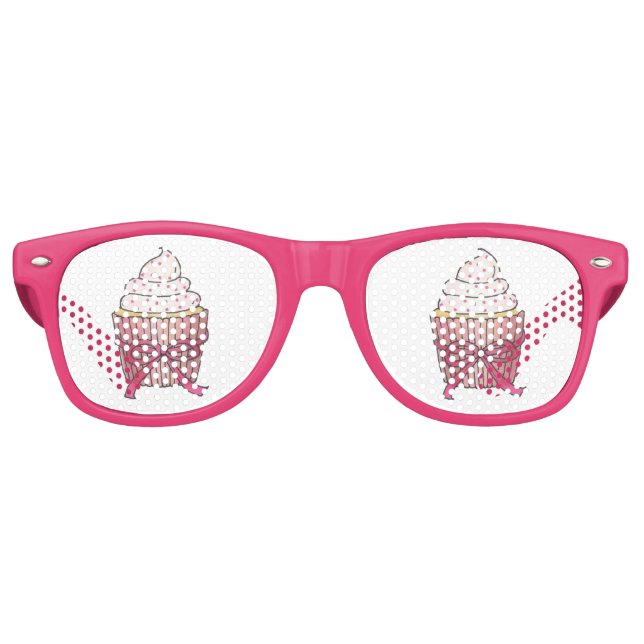 Pink Cupcake Bow Sprinkles Baby Bridal Shower Retro Sunglasses (Front)
