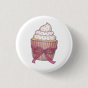 Pink Cupcake Bow Sprinkles Wedding Bridal Shower Button