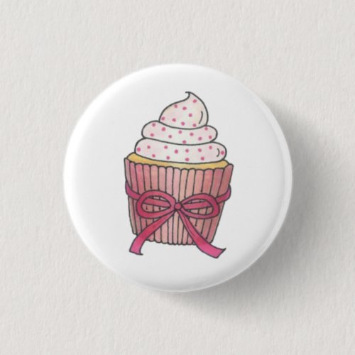 Pink Cupcake Bow Sprinkles Wedding Bridal Shower Button