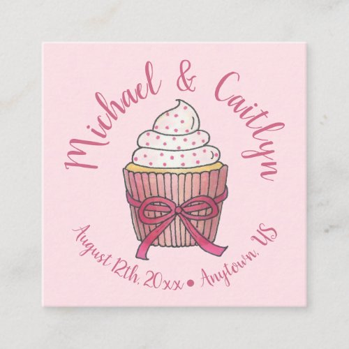 Pink Cupcake Bow Sprinkles Wedding Bridal Shower Enclosure Card