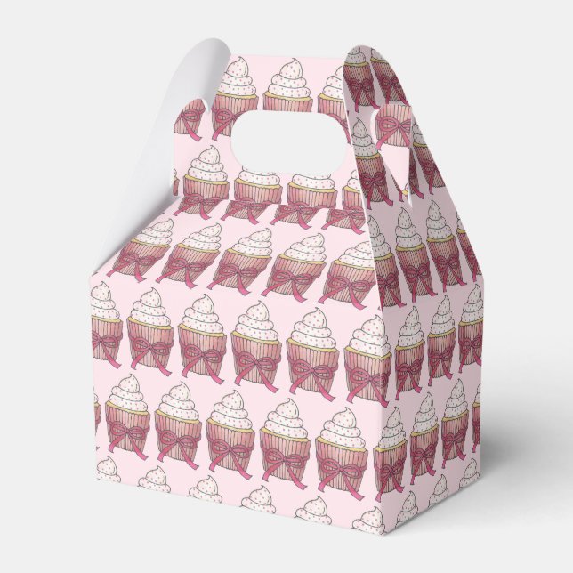 Pink Cupcake Bow Sprinkles Wedding Bridal Shower Favor Boxes (Front Side)