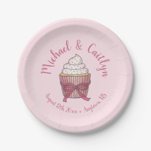 Pink Cupcake Bow Sprinkles Wedding Bridal Shower Paper Plates