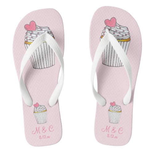 Pink Cupcake Bridal Party Gift Wedding Flip Flops