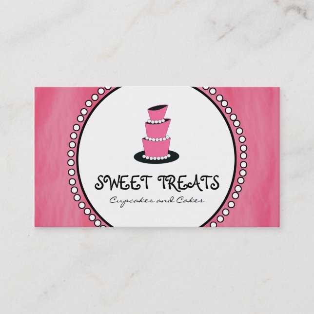 Pink Cupcake Cake Bakery Business Cards (Front)