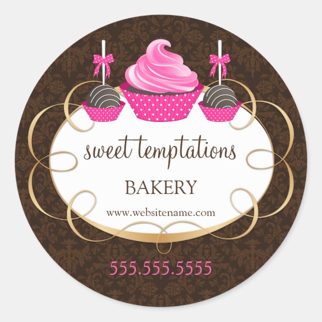 Pink Cupcake Cake Pops Bakery Packaging Classic Round Sticker (Front)