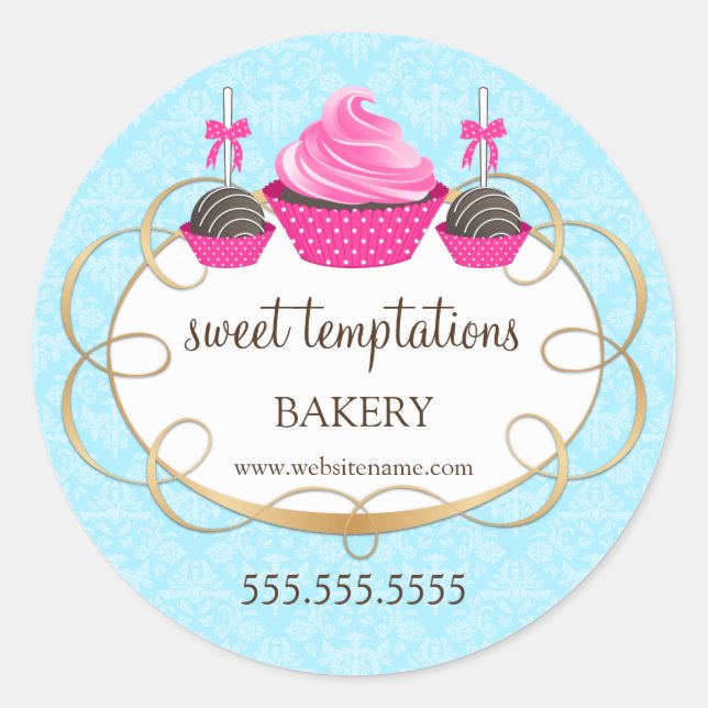 Pink Cupcake Cake Pops Bakery Packaging Classic Round Sticker (Front)