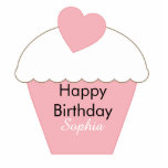 Pink Cupcake Cake Topper Cutout<br><div class="desc">pink cupcake with heart personalized birthday cake topper</div>