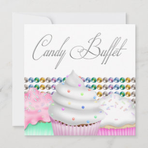 Pink Cupcake Candy Buffet Party Invitation