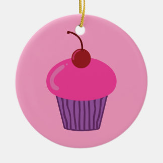 Pink Cupcake Ceramic Ornament