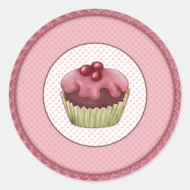 Pink Cupcake Classic Round Sticker (Front)