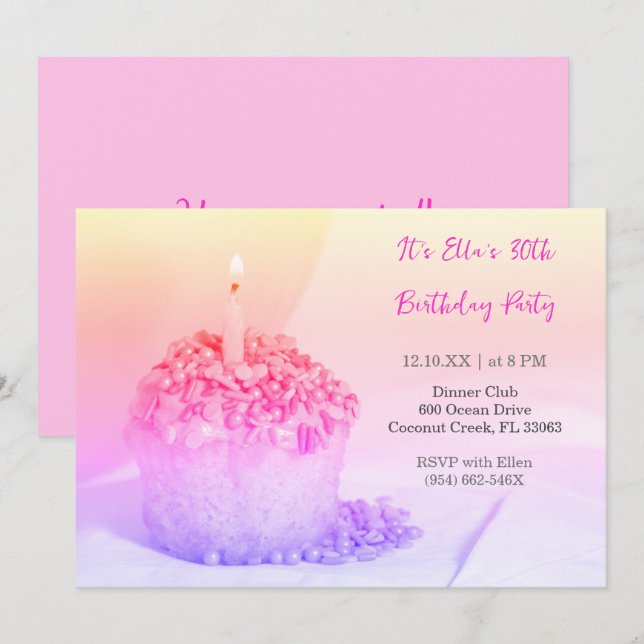 Pink Cupcake Colorful 30th birthday invitation (Front/Back)