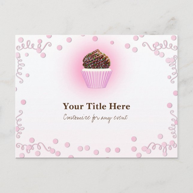Pink Cupcake Confetti Birthday Party Event Flyer Invitation Postcard (Front)