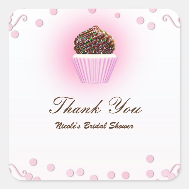 Pink Cupcake Confetti Birthday Party Favor Square Sticker (Front)