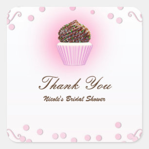 Pink Cupcake Confetti Birthday Party Favor Square Sticker