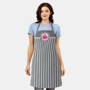 Pink Cupcake Curved Text Grey Stripes Bakery Apron