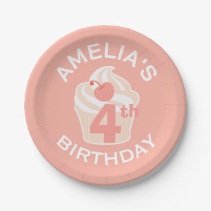 Pink Cupcake Custom Fourth or Any Age Birthday Paper Plates
