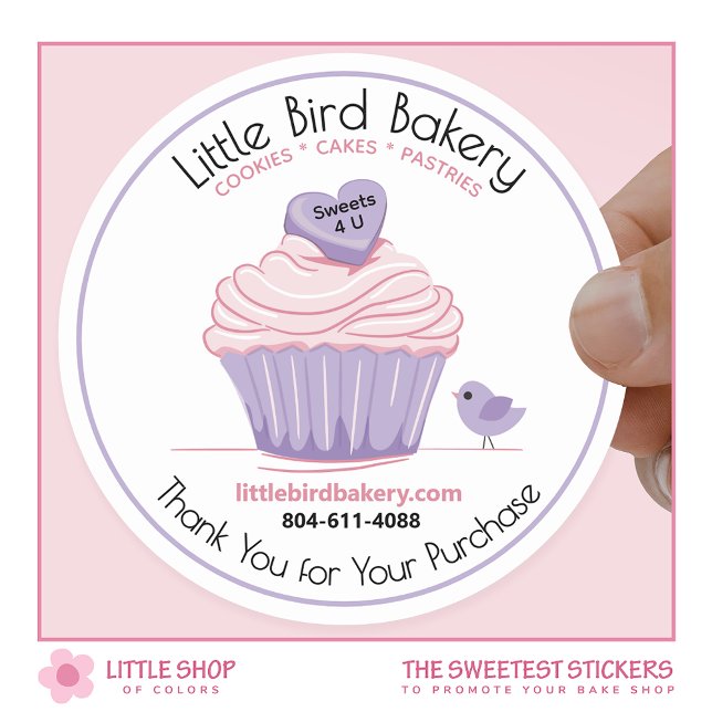 Pink Cupcake Customizable Bakery Thank You Classic Round Sticker (Creator Uploaded)