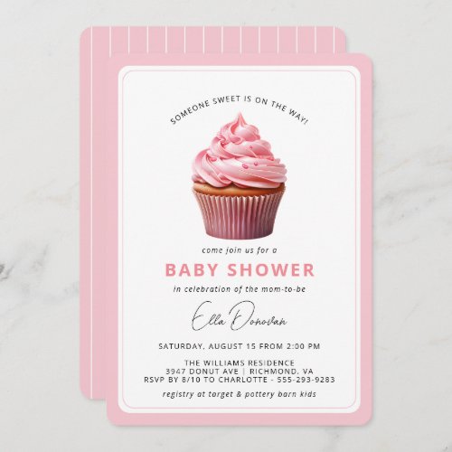 Pink Cupcake Cute Pastel Dessert Girl Baby Shower Invitation