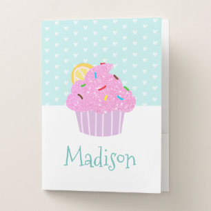 Pink cupcake cute yellow heart pattern school  pocket folder
