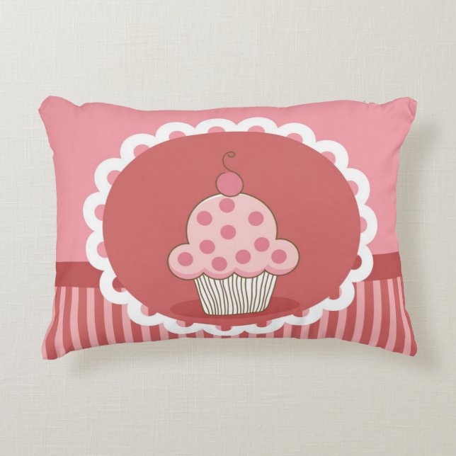 Pink Cupcake Design Accent Pillow (Front)