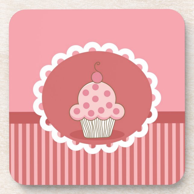 Pink Cupcake Design Beverage Coaster (Front)