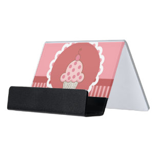 Pink Cupcake Design Desk Business Card Holder