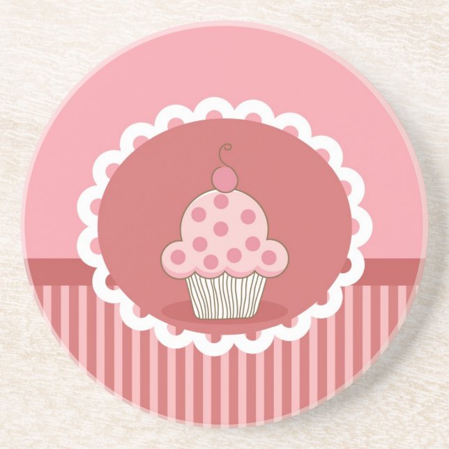 Pink Cupcake Design Drink Coaster (Front)