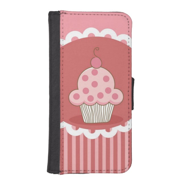 Pink Cupcake Design iPhone Wallet Case (Front)