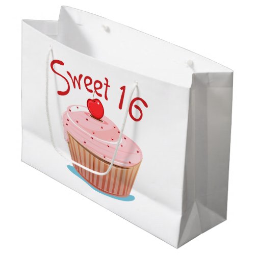 Pink Cupcake Design Sweet 16 Large Gift Bag