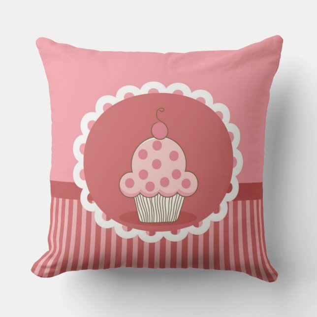 Pink Cupcake Design Throw Pillow (Front)