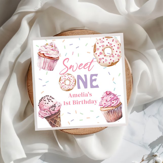 Pink Cupcake & Donut Birthday  Paper Napkin (Creator Uploaded)