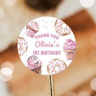 Pink Cupcake Donut Birthday Sticker