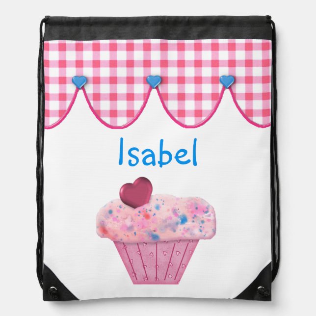 Pink Cupcake Drawstring Backpack (Front)