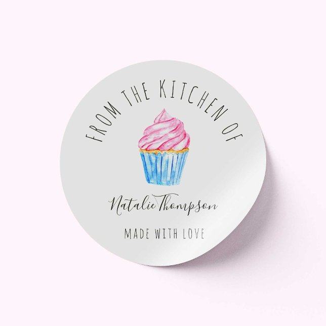 Pink Cupcake From the Kitchen of Baking Homemade Classic Round Sticker (Creator Uploaded)