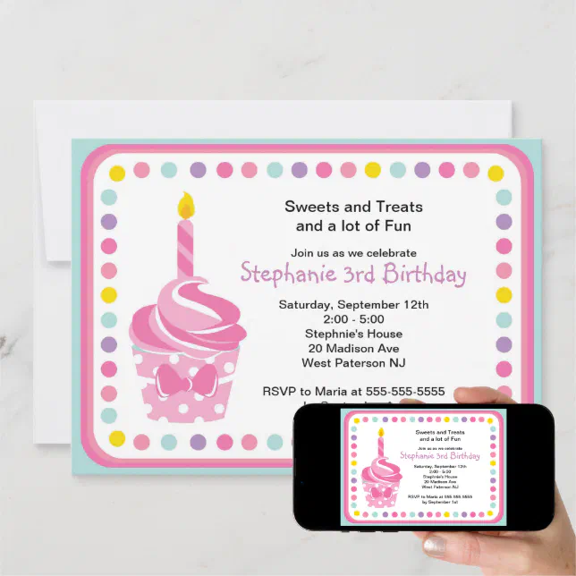 Pink Cupcake Girls 1st Birthday Party Invitation | Zazzle