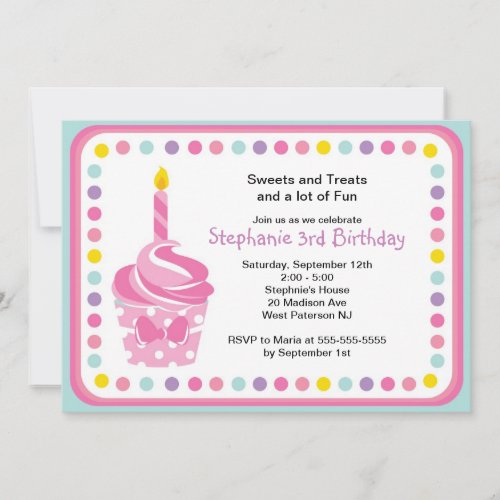 Pink Cupcake Girls 1st  Birthday Party Invitation