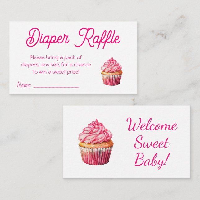 Pink Cupcake GirlsBaby Shower Diaper Raffle Ticket Enclosure Card (Front/Back)