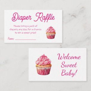 Pink Cupcake GirlsBaby Shower Diaper Raffle Ticket Enclosure Card