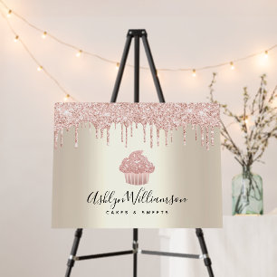Pink Cupcake Glitter Drips Bakery Chef Script Gold Foam Board