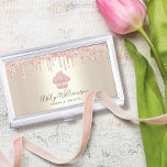 Pink Cupcake Glitter Drips Bakery Pastry Chef Gold Business Card Case<br><div class="desc">Here’s a wonderful, trendy way to show off your brand. Present your best self to your clients, with this elegant, sophisticated, simple, and modern custom name business card holder. A sparkly, rose gold cupcake, glitter drips, and dark gray handwritten typography overlay a faux metallic champagne gold ombre background. Personalize with...</div>