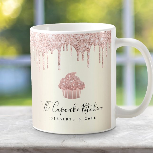 Pink Cupcake Glitter Drips Bakery Pastry Chef Gold Coffee Mug (Creator Uploaded)