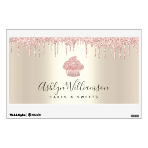 Pink Cupcake Glitter Drips Bakery Pastry Chef Gold Wall Decal