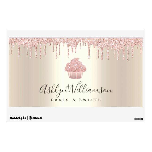 Pink Cupcake Glitter Drips Bakery Pastry Chef Gold Wall Decal (Front)
