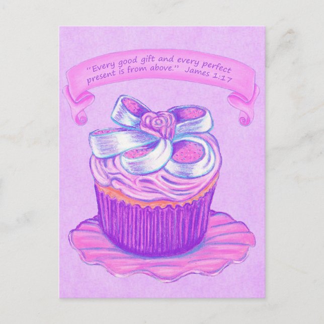 Pink Cupcake~Good Gift Scripture Postcard (Front)