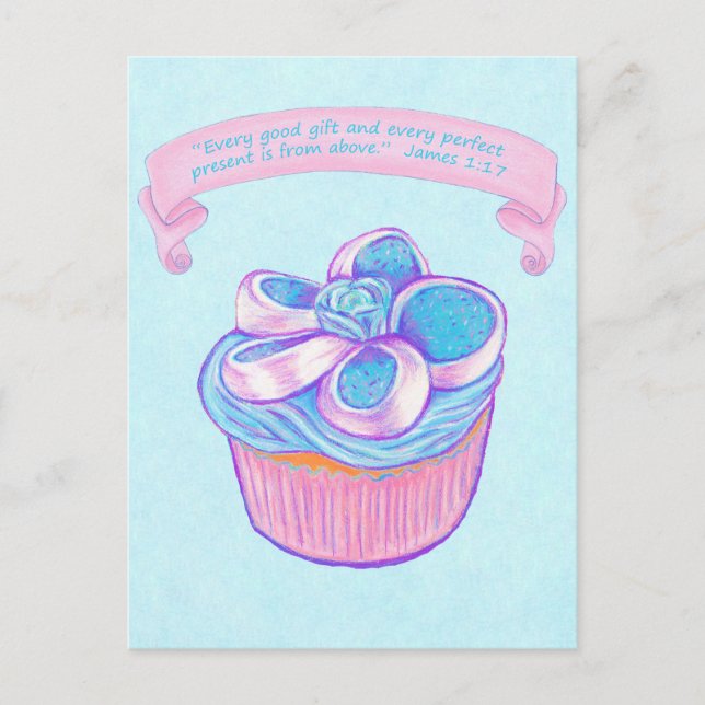 Pink Cupcake~Good Gift Scripture Postcard (Front)