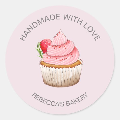 Pink Cupcake Handmade with Love Sticker