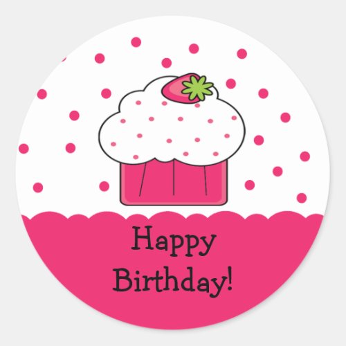 Pink Cupcake Happy Birthday Sticker